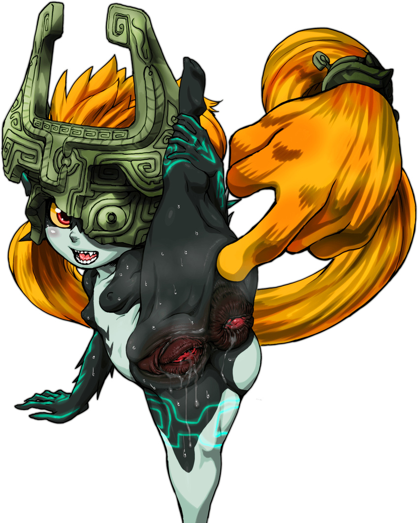 anus female gaping gaping_anus gaping_pussy hair hand_on_leg humanoid imp middle_finger midna nezumi nintendo nipples not_furry open_mouth orange_hair presenting pussy pussy_juice raised_leg red_eyes simple_background soles spread_anus spreading the_legend_of_zelda twilight_princess video_games white_background