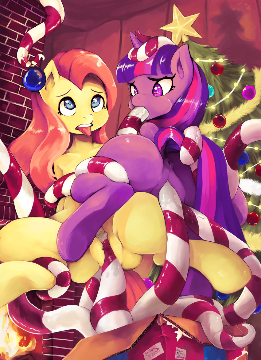 2015 absurd_res anus box butt christmas christmas_tree duo equine female feral fluttershy_(mlp) friendship_is_magic fur hair hi_res holidays horn horse inside long_hair mammal multicolored_hair my_little_pony nsfwdozer penetration pony purple_fur purple_hair pussy tongue tongue_out tree twilight_sparkle_(mlp) two_tone_hair unicorn vaginal vaginal_penetration