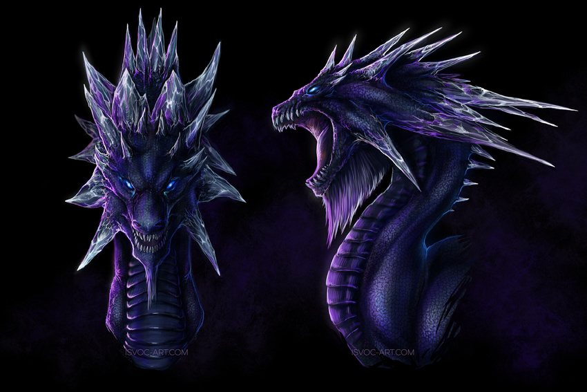 blue_eyes digital_media_(artwork) dragon guild_wars horn isvoc open_mouth purple_cales simple_background solo teeth tongue video_games