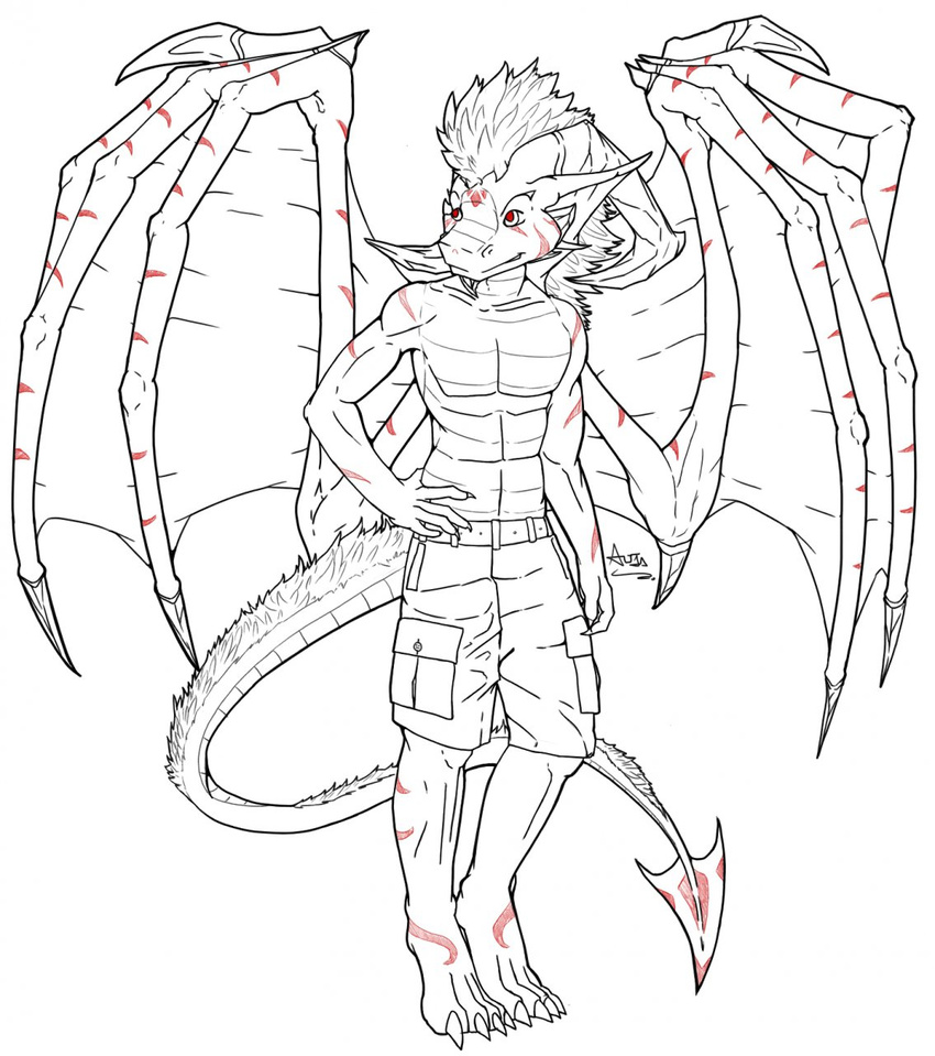 anthro clothed clothing dragon hair horn male monochrome solo whitedragon wings