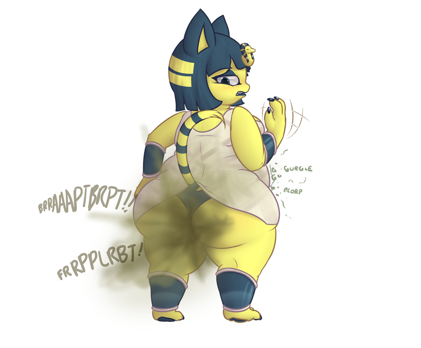 2016 animal_crossing ankha anthro brantonisme breasts butt clothing crossing fart female fur hair hi_res invalid_tag looking_at_viewer nintendo overweight video_games