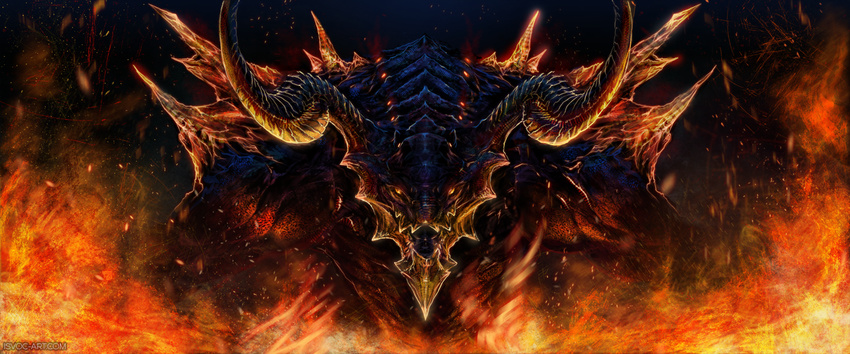 curved_horn digital_media_(artwork) final_fantasy fire horn isvoc looking_at_viewer open_mouth ridged_horn solo square_enix video_games