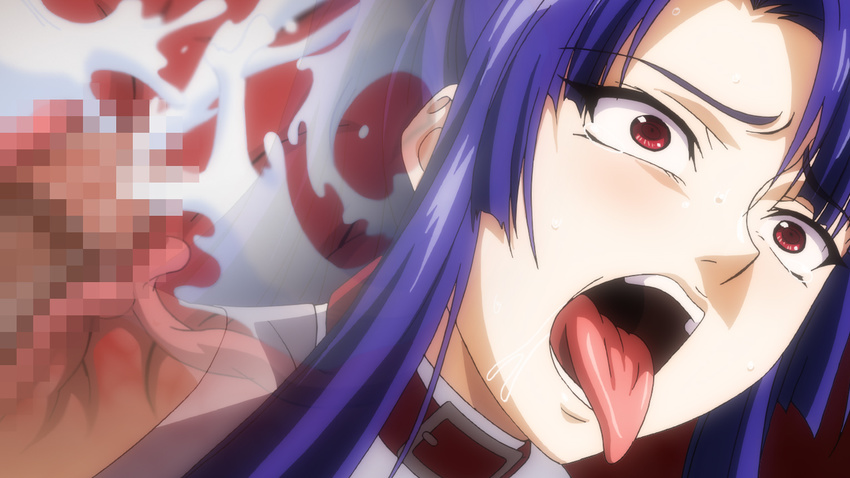 1girl ahegao blue_hair censored collar cum cum_in_pussy open_mouth penis rape red_eyes screencap taimanin_asagi tongue_out x-ray yatsu_murasaki