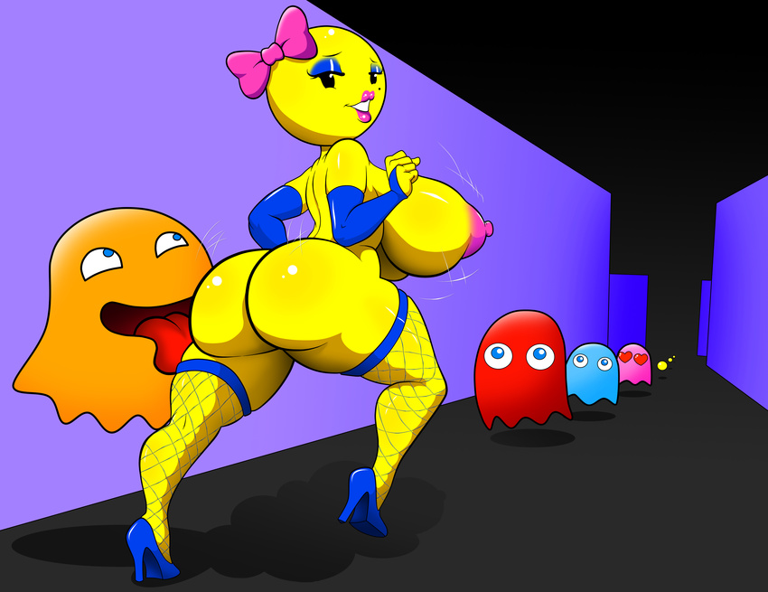 &lt;3 &lt;3_eyes 2016 ambiguous_gender areola big_breasts big_butt blinky breasts butt clothed clothing clyde erect_nipples female ghost huge_breasts huge_butt hyper hyper_breasts inky ms_pac-man nipples pinky skimpy spirit thecon thegeckoninja