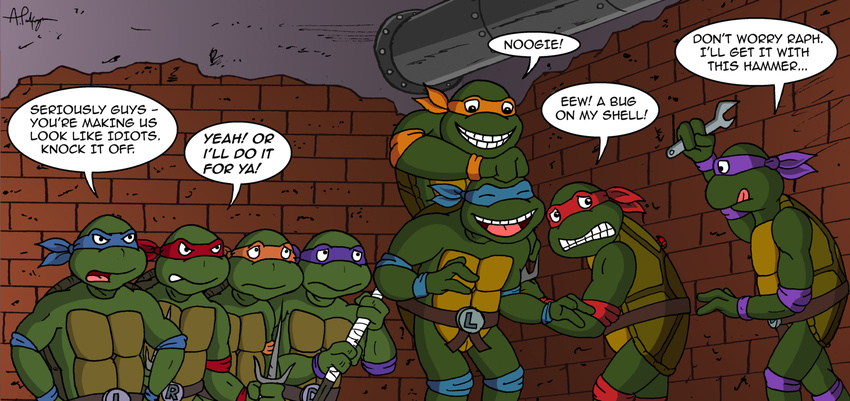 annoyed arthropod donatello_(tmnt) insect ladybug leonardo_(tmnt) michelangelo_(tmnt) noogie palfreyman parody raphael_(tmnt) reptile sai scalie staff teenage_mutant_ninja_turtles tools turtle turtles_forever wrench