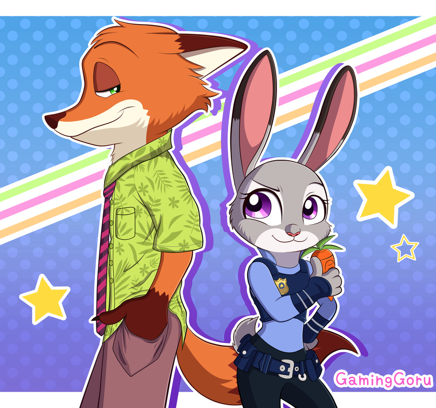 2016 anthro canine clothing costume disney female fox gaminggoru judy_hopps lagomorph male mammal nick_wilde rabbit zootopia