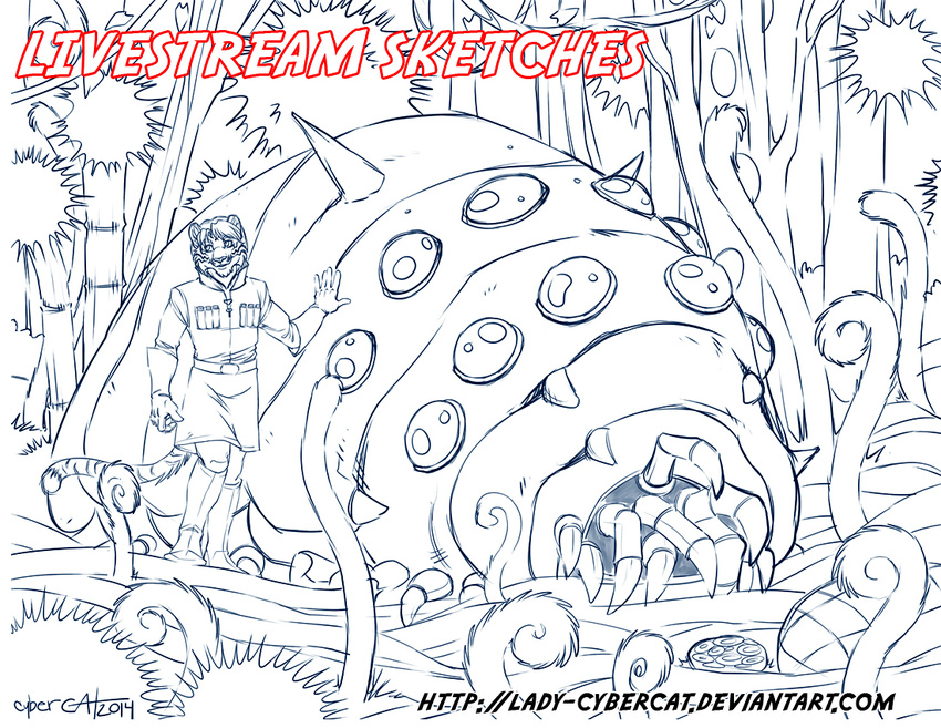 anthro arthropod clothed clothing cybercat duo felid feral ghibli looking_at_viewer male mammal marine nausica&auml;_of_the_valley_of_the_wind ohmu outside smile standing trilobite