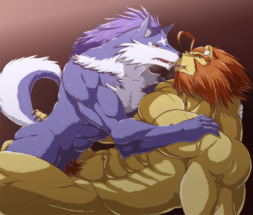 abs anthro burokuso canine feline lion male male/male mammal muscular nude pecs shining_(series) shining_tears video_games volg wolf