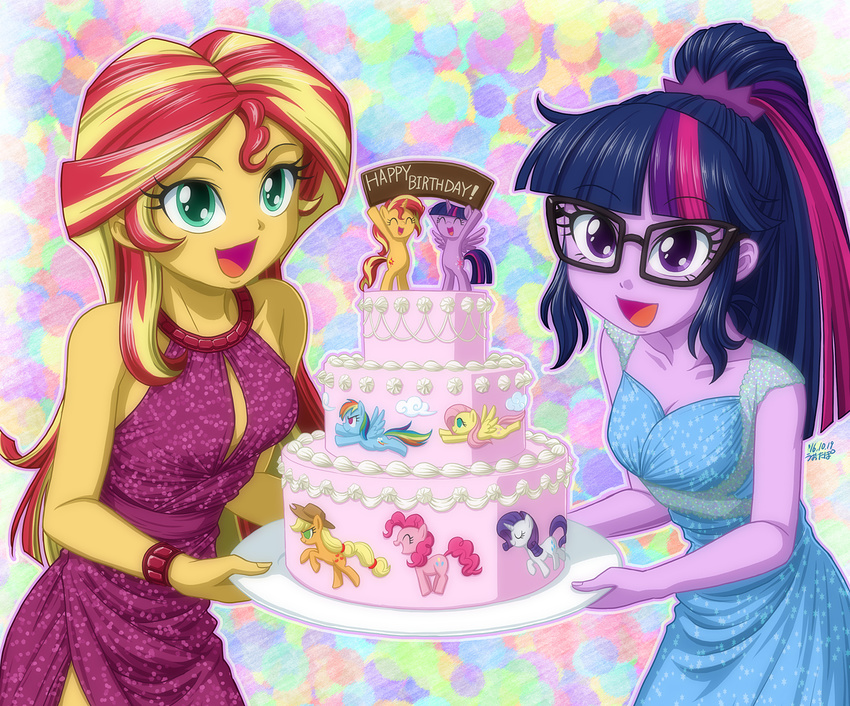 6+girls applejack cake dress fluttershy glasses multiple_girls my_little_pony my_little_pony_equestria_girls my_little_pony_friendship_is_magic personification pinkie_pie rainbow_dash rarity sunset_shimmer tagme twilight_sparkle uotapo