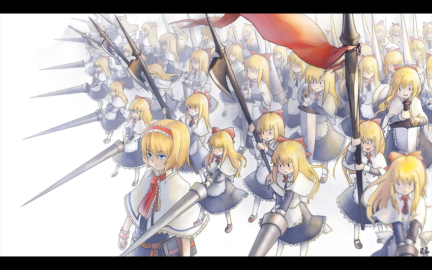 alice_margatroid army bad_id bad_pixiv_id blonde_hair blue_eyes book capelet doll hairband halberd lance long_hair polearm r2sais shanghai_doll short_hair solo sword touhou wallpaper weapon