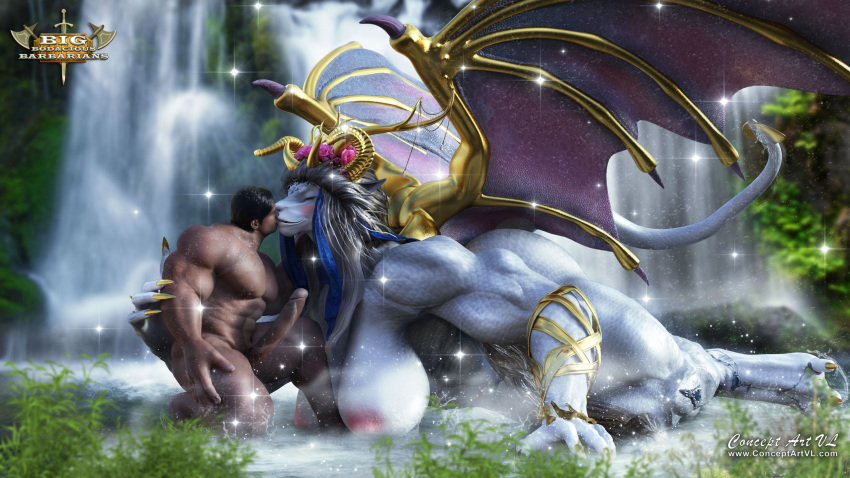 16:9 3d_(artwork) 3d_background anthro big_breasts big_butt bodily_fluids breast_milking breast_squeeze breast_squish breasts butt conceptartvl digital_media_(artwork) dragon duo english_text erect_nipples female genitals group hi_res huge_breasts human humanoid interspecies lactating male male/female male_human mammal membrane_(anatomy) membranous_wings milk mythological_creature mythological_scalie mythology nipples nude pussy scalie size_difference spread_legs spread_wings spreading squeezing squish tail text thick_thighs url wide_hips widescreen wings