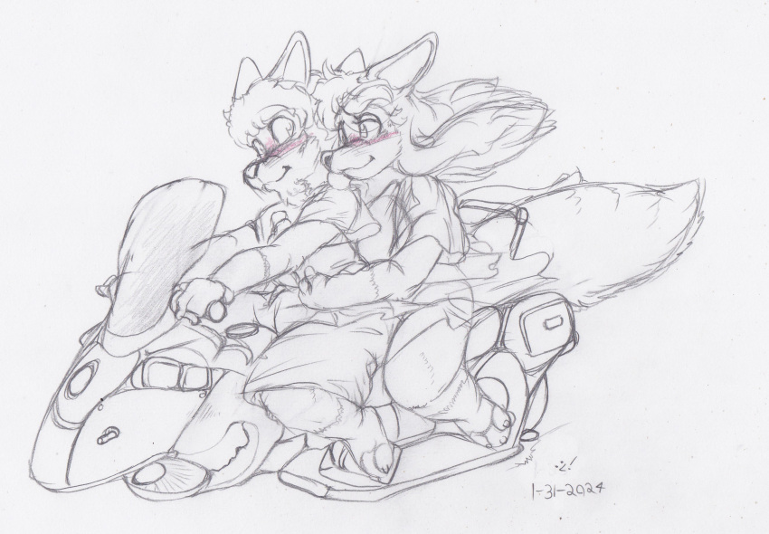 anthro blush brother_(lore) brother_and_sister_(lore) canid canine clothed clothing duo female firecat fox hair hi_res kit_(kitsune_youkai) kitsune_youkai male male/female mammal riding sibling_(lore) sister_(lore) sketch tail