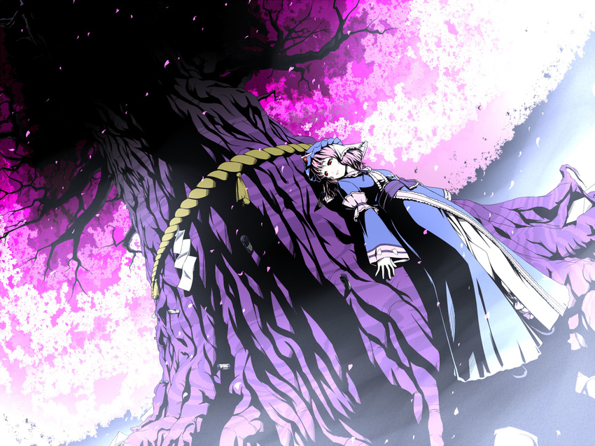 bad_id bad_pixiv_id captain_freedom cherry_blossoms flat_color looking_back saigyou_ayakashi saigyouji_yuyuko solo touhou