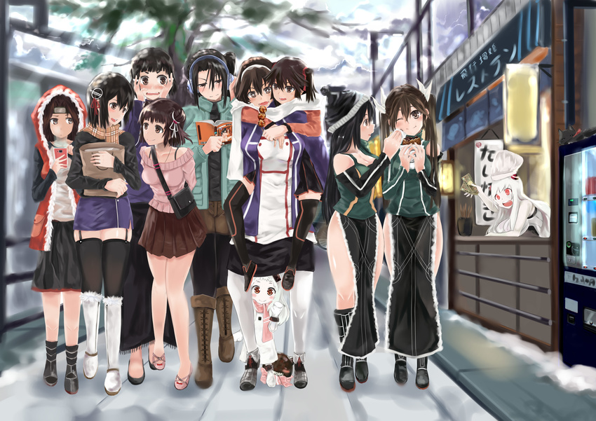 airfield_hime ashigara_(kancolle) chikuma_(kancolle) haguro_(kancolle) jintsu_(kancolle) kantai_collection myoukou_(kancolle) nachi_(kancolle) naka_(kancolle) nodokana_yuki northern_ocean_hime pantyhose sendai_(kancolle) stockings thighhighs tone_(kancolle)