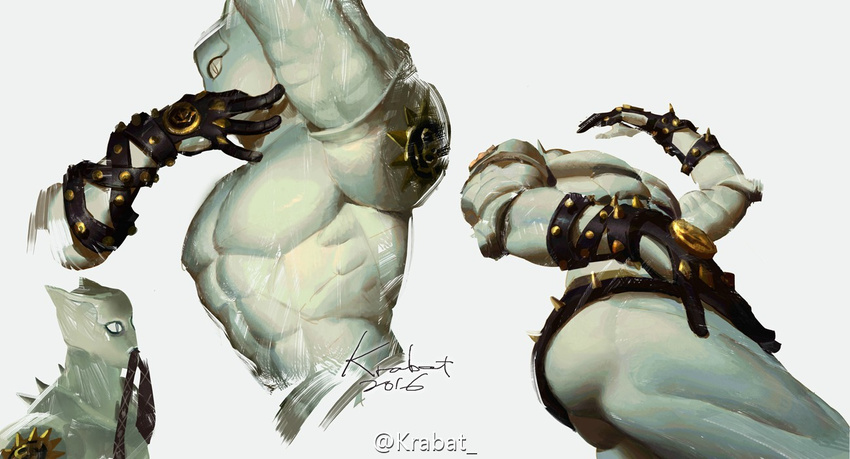 2016 abs animal_humanoid butt cat_humanoid clothed clothing feline gloves humanoid jojo's_bizarre_adventure killer_queen krabat leather male mammal miniskirt multiple_poses muscular muscular_male pecs pose simple_background sketch_page skimpy skirt slit_pupils solo spikes stand_(jjba) white_background white_skin