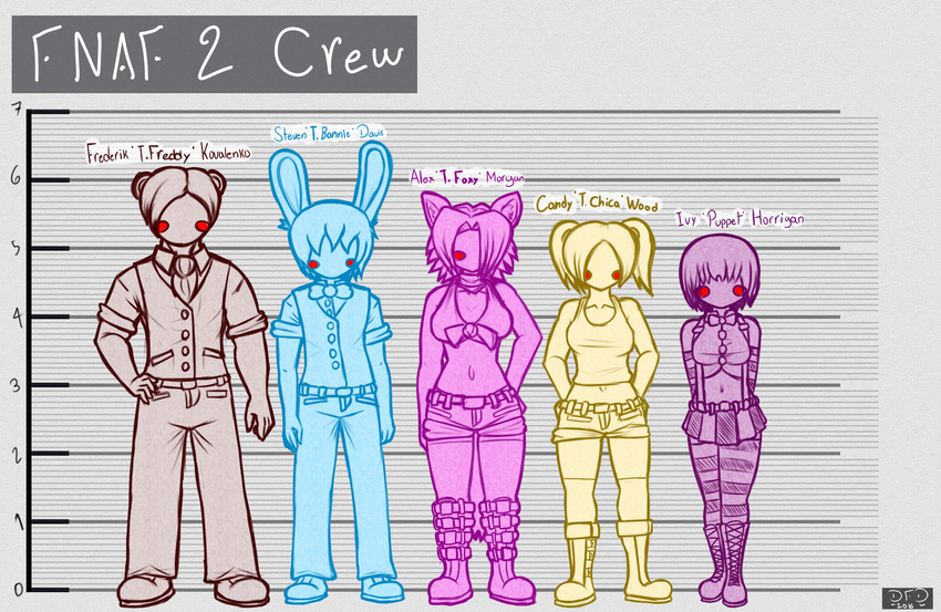 animatronic anthro avian bear belt bird boots canine chicken clothed clothing datfurrydude featureless_face five_nights_at_freddy's five_nights_at_freddy's_2 footwear fox group height_chart humanoid lagomorph legwear machine mammal mangle_(fnaf) marionette_(fnaf) puppet_(fnaf) rabbit red_cheeks robot simple_background skimpy stockings toy_bonnie_(fnaf) toy_chica_(fnaf) toy_foxy_(fnaf) toy_freddy_(fnaf) video_games