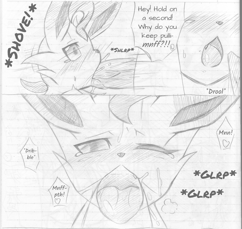 &lt;3 atlas_(artist) blush comic disembodied_penis duo eeveelution english_text erection fellatio female feral feral_on_feral greyscale hi_res leaaeon male male/female monochrome nintendo open_mouth oral oral_penetration pencil_(artwork) penetration penis pok&eacute;mon sex sketch solo_focus text traditional_media_(artwork) translated translucent translucent_penis video_games