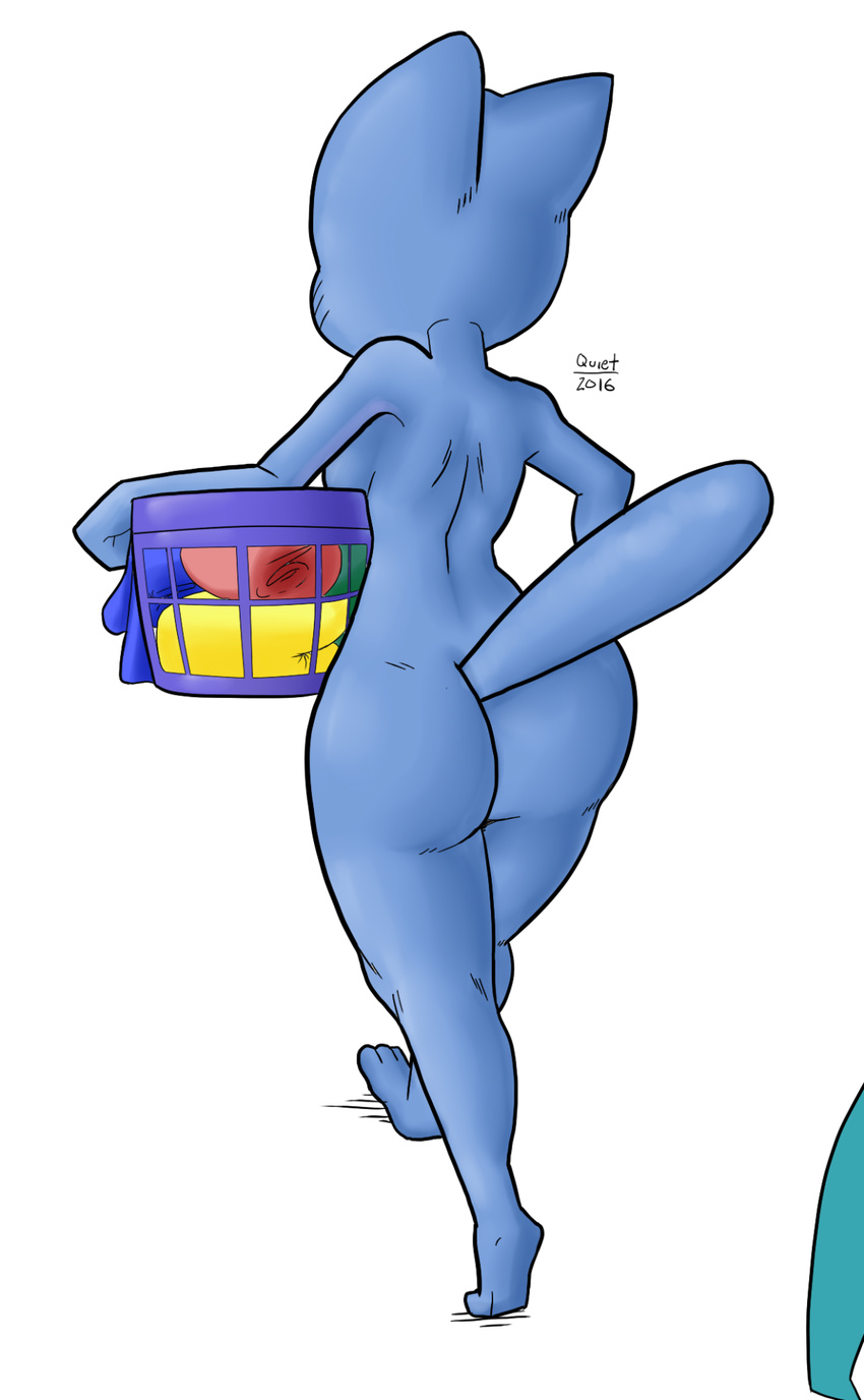 anthro blue_fur breasts butt cartoon_network cat feline female from_the_back fur laundry_basket mammal mature_female mother nicole_watterson nude parent quietstealth side_boob solo the_amazing_world_of_gumball walking whiskers