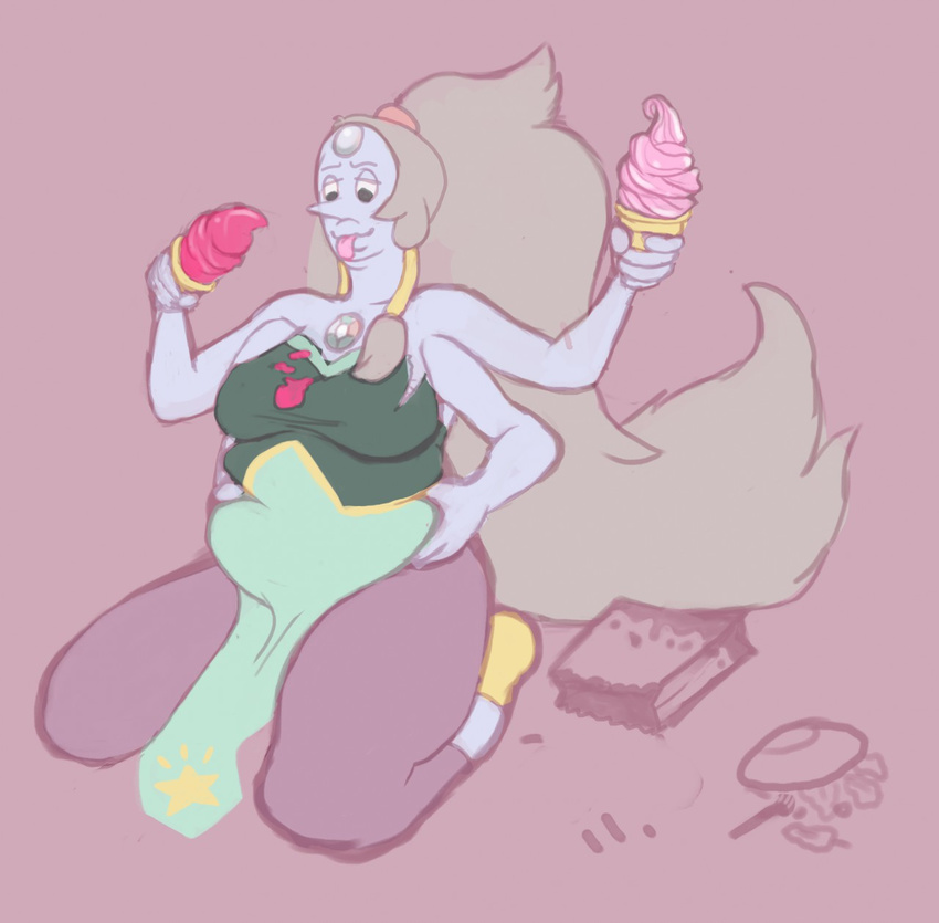 alien belly big_belly breasts cartoon_network female fusion gem_(species) hair long_hair opal slightly_chubby steven_universe stuffing tongue tongue_out weight_gain