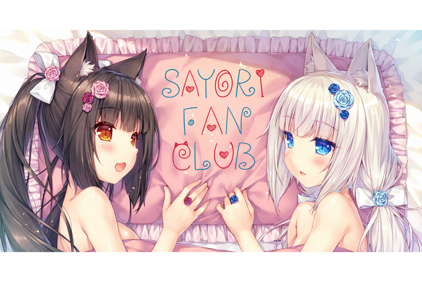 black_hair blue_eyes breasts brown_eyes catgirl chocola_(sayori) long_hair nekopara sayori vanilla_(sayori) white_hair