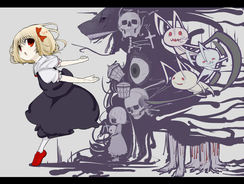 bad_id bad_pixiv_id blonde_hair blood bow dress eyes feet hair_bow hands hyara monster red_eyes rumia short_hair skull solo sword touhou weapon