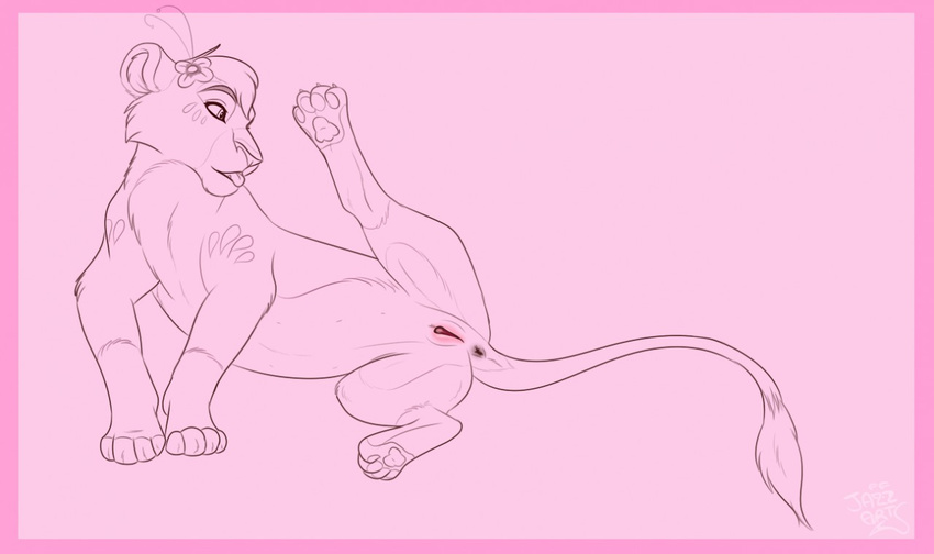 anatomically_correct anatomically_correct_pussy anus bahati_whiteclaw butt claws feline female flower flower_in_hair grooming jazzlioness lion mammal plant pussy simple_background sketch solo tongue tongue_out