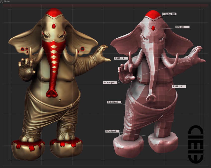 3d_(artwork) ciei3 clothing digital_media_(artwork) elephant ganesha male mamal mammal