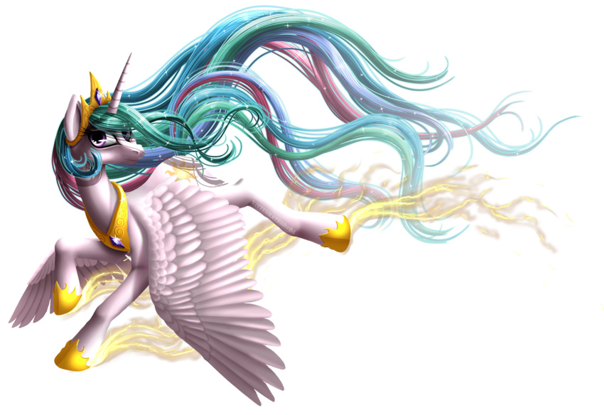 crown equine friendship_is_magic fur hair horn jewelry kittehkatbar mammal multicolored_hair multicolored_tail my_little_pony princess_celestia_(mlp) purple_eyes royalty tiara white_fur winged_unicorn wings