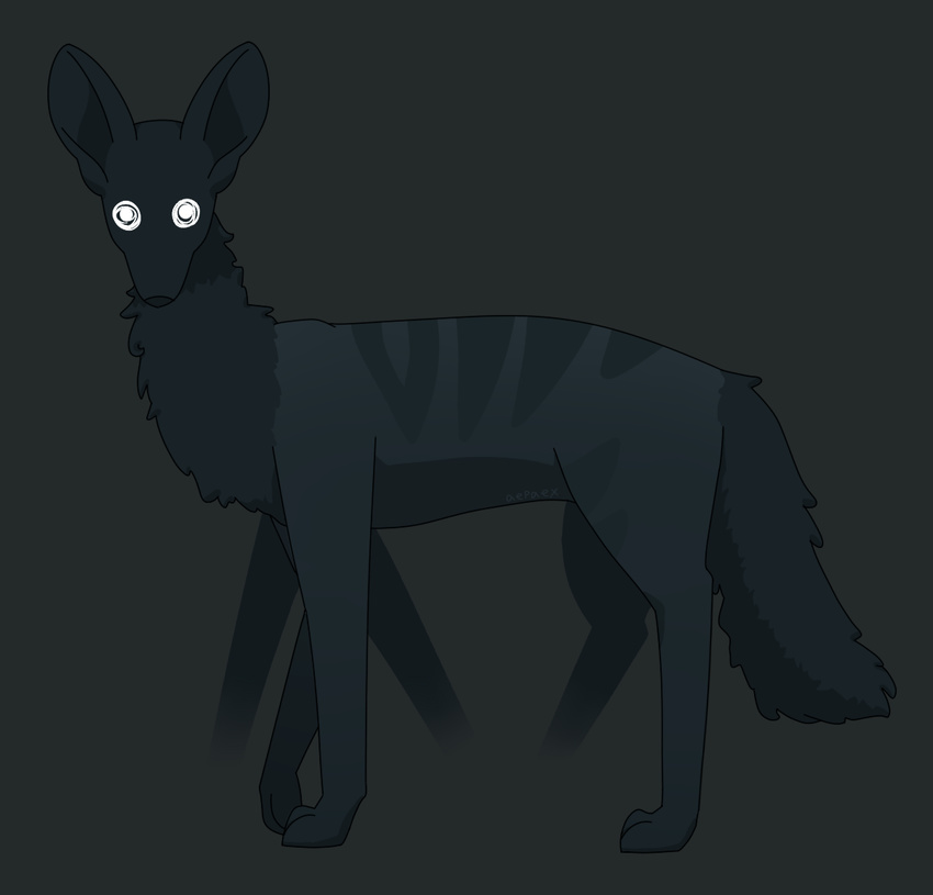 2016 ambiguous_gender apex_(artist) big_ears big_tail canine feral fluffy glowing glowing_eyes mammal monster multi_limb shadow simple_background solo stripes