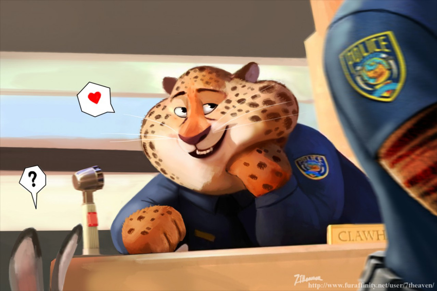 2016 7theaven anthro benjamin_clawhauser cheetah disney feline fur judy_hopps lagomorph male mammal rabbit tiger zootopia