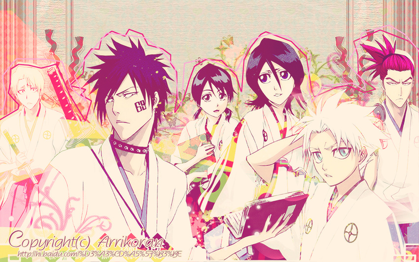 abarai_renji bleach hinamori_momo hisagi_shuuhei hitsugaya_toushirou kira_izuru kuchiki_rukia polychromatic