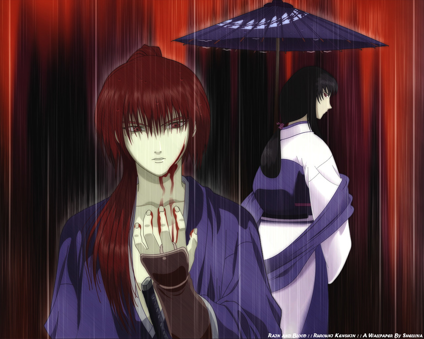 blood himura_kenshin japanese_clothes kamiya_kaoru rurouni_kenshin signed