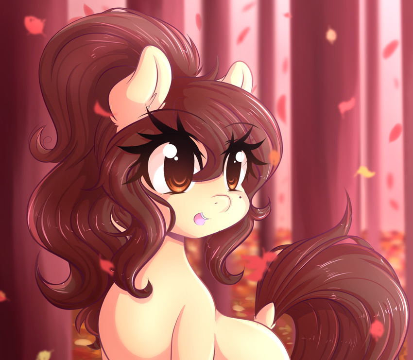 2016 brown_eyes brown_hair cookie_(oc) dock earth_pony equine eyelashes fan_character female feral fluffymaiden forest hair horse long_hair mammal my_little_pony open_mouth open_smile pony ponytail smile solo tree