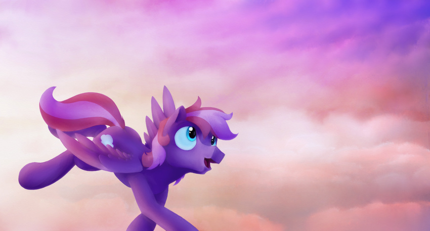 cloudscape equine fan_character featureless_limbs feral flying looking_up male mammal my_little_pony open_mouth pegasus petrock ponder quadruped sky smile solo wings