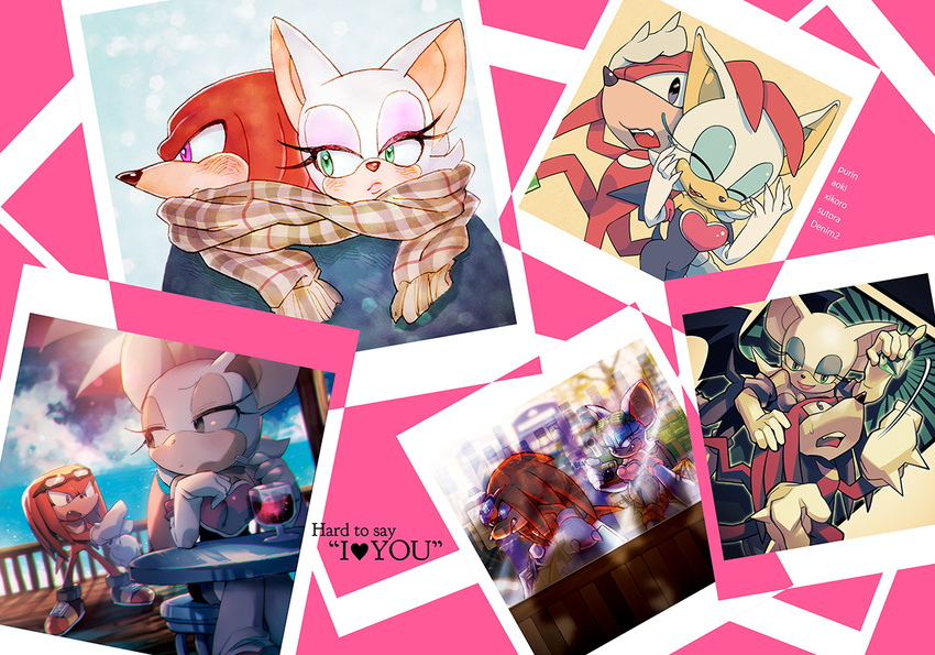 aoki chaos_emerald clothed clothing denim2 eyewear female glasses knuckles_the_echidna male purin rouge_the_bat scarf sonic_(series) sutora text xikara