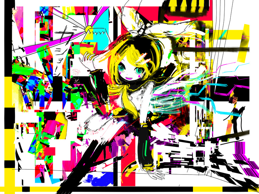 abstract blonde_hair bow colorful happy highres kagamine_rin short_hair solo vocaloid