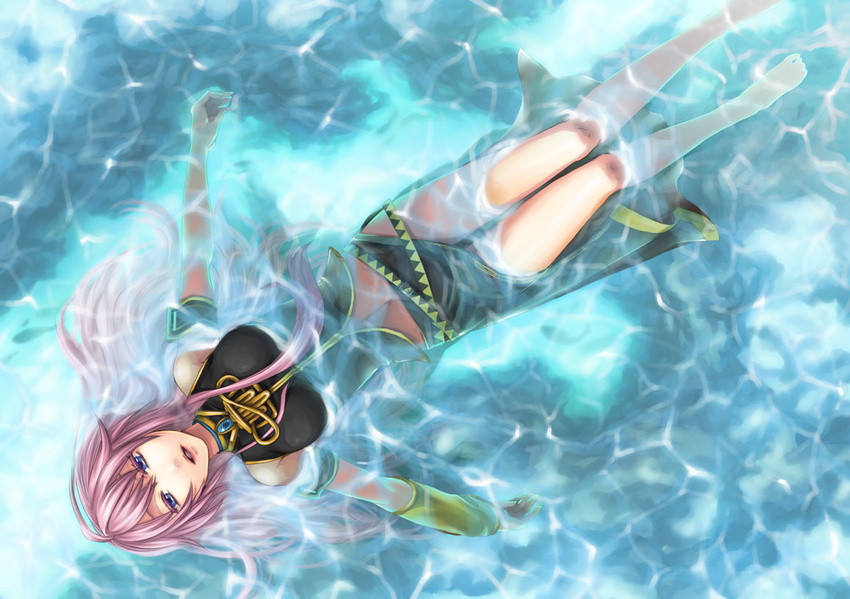 afloat bad_id bad_pixiv_id barefoot blue_eyes from_above long_hair megurine_luka pink_hair ripples solo vocaloid yuzuru_(rapid)
