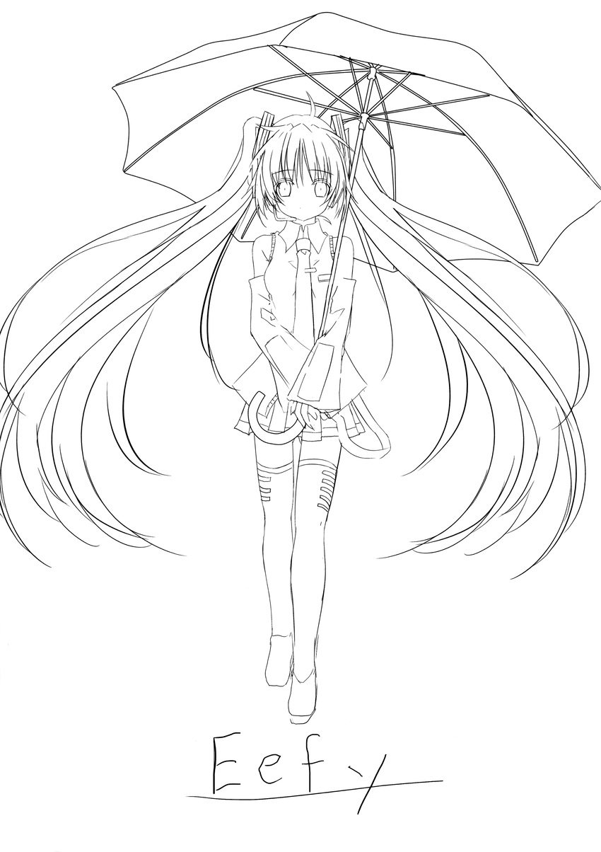 eefy hatsune_miku monochrome shino_(eefy) sketch thigh-highs vocaloid