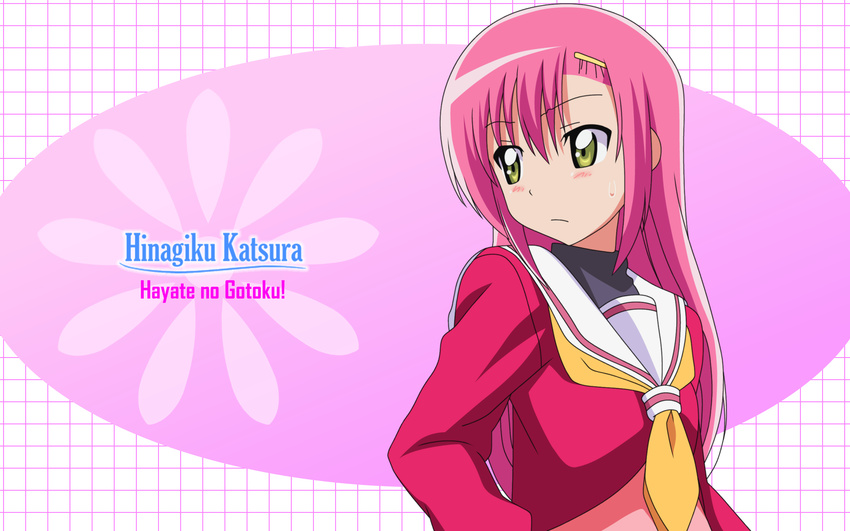 1girl blush female hair_held_back hairpin hayate_no_gotoku hayate_no_gotoku! highres katsura_hinagiku long_hair pink_hair school_uniform solo vector wallpaper yellow_eyes