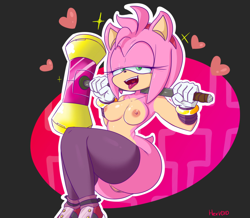 &lt;3 amy_rose anthro areola bandage bracelet breasts butt clothing countershade_torso countershading eulipotyphlan female footwear glitter gloves green_eyes hairband half-closed_eyes hedgehog hexvoid hi_res jewelry legwear mammal mostly_nude nipples open_mouth open_smile piko_piko_hammer pussy shoes smile solo sonic_(series) sonic_boom stockings thin_neck tongue tongue_out