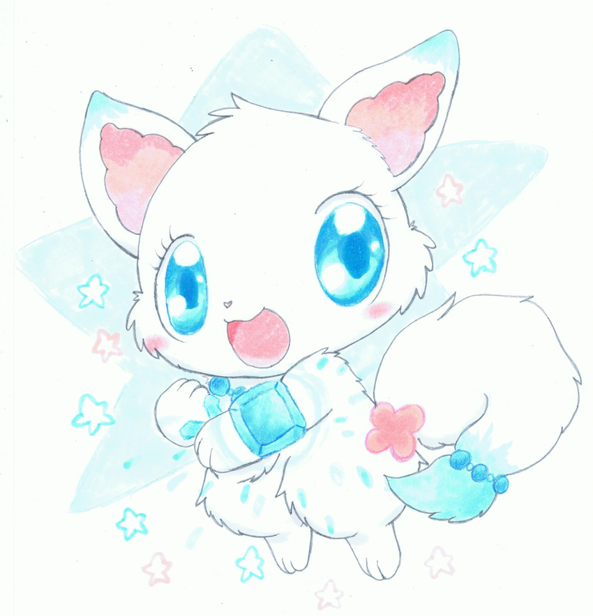 arctic_fox blue_eyes blue_fur blush bracelet canine cute female fluffy fluffy_tail fox fur furari jewelpet jewelry larimar light long_tail magic mammal multicolored_fur necklace smile snowflake star two_tone_fur watch white_fur