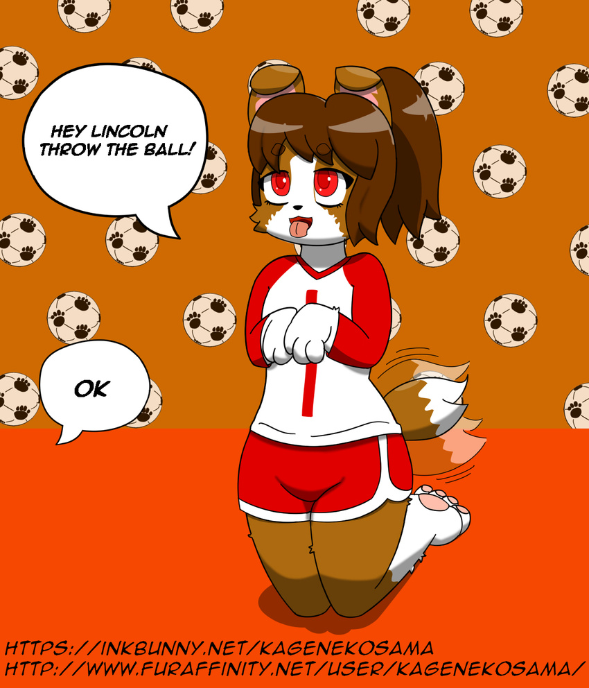 begging brown_hair canine clothing cute dog hair invalid_tag kagenekosama lynn_loud mammal paws red_eyes shirt shorts tail_wave the_loud_house tongue tongue_out