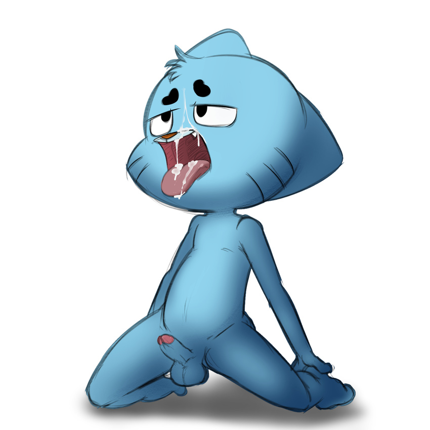 anthro balls cartoon_network cat cub cum cum_in_mouth cum_inside cum_on_face erection eyebrows feline gumball_watterson jerseydevil male mammal penis small_penis the_amazing_world_of_gumball young