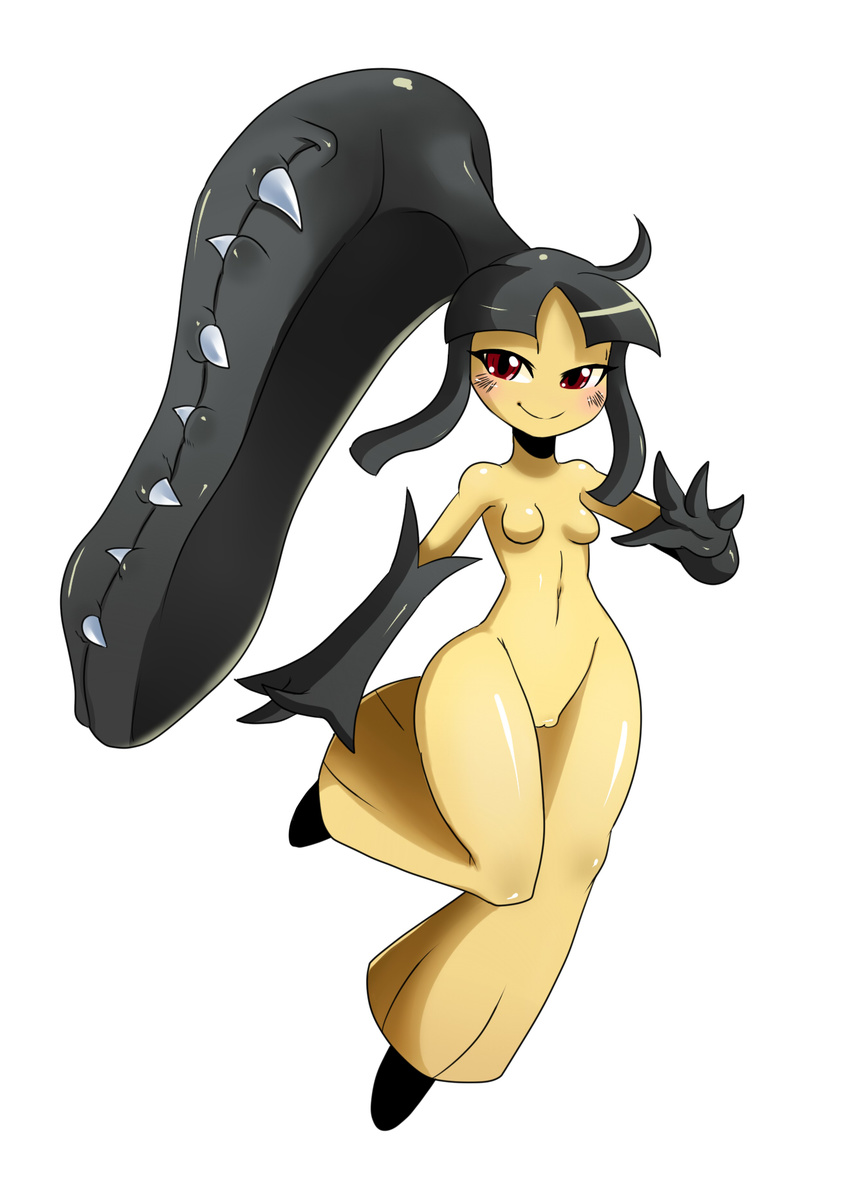 black_hair blush breasts digital_media_(artwork) featureless_breasts female hair hair_mouth hi_res huge_mouth humanoid looking_at_viewer mawile nintendo nude pok&eacute;mon pussy red_eyes smile solo sssonic2 teeth video_games