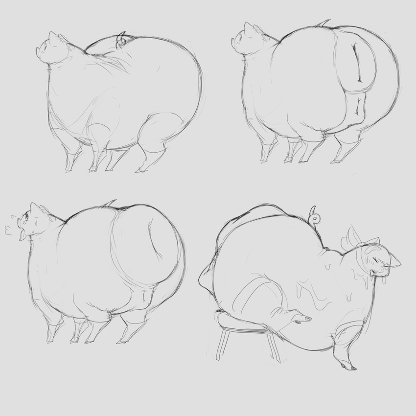 anatomically_correct anatomically_correct_pussy anus feral hyper hyper_anus looking_back mammal obese overweight pig porcine presenting puffy_anus pussy sketch sweat upright-infinity