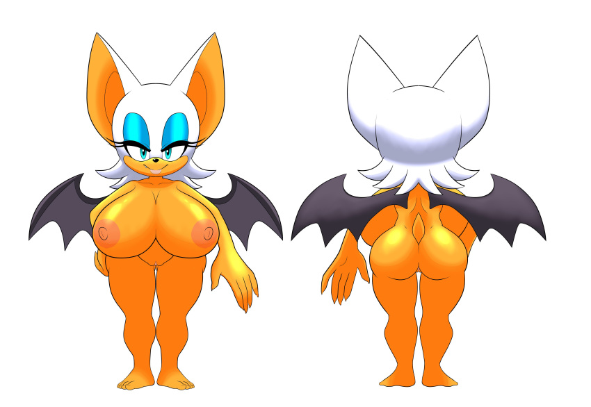 anthro big_breasts breasts chiropteran clothed clothing exposed_breasts female hair huge_breasts hyper hyper_breasts mammal model_sheet nipples nude rav rouge_the_bat short_stack sonic_(series) topless video_games white_hair wide_hips wings