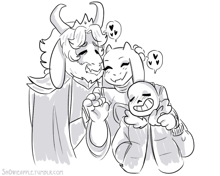 &lt;3 animated_skeleton asgore_dreemurr beard bone boss_monster caprine crown facial_hair fangs goat group horn long_ears mammal sans_(undertale) skeleton sn0wieapple toriel undead undertale video_games