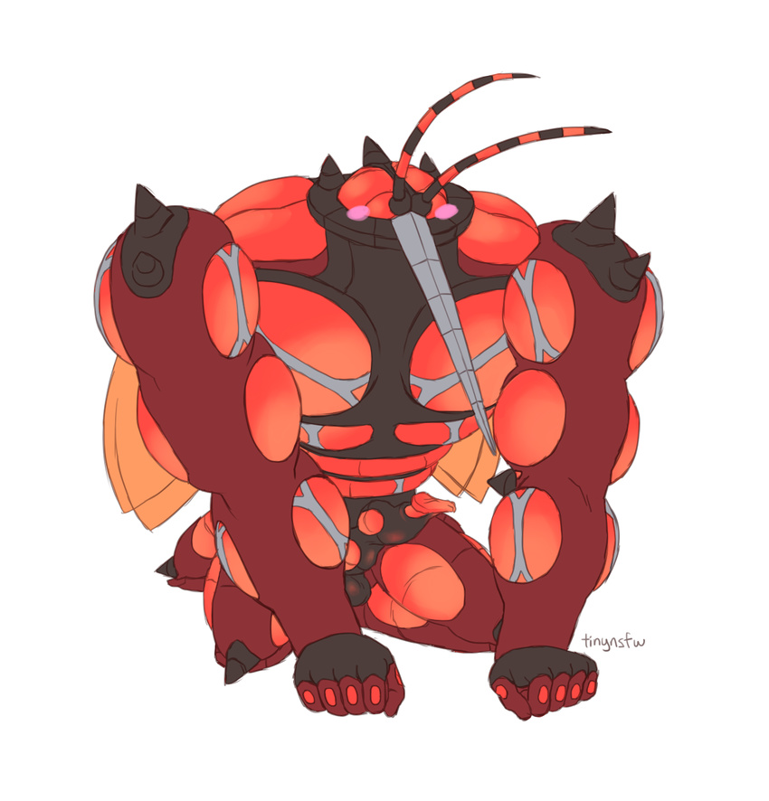 2016 antennae anthro arthropod biceps blush buzzwole erection humanoid insect male mosquito muscular nintendo not_furry nude penis pok&eacute;mon simple_background sitting solo tinybeasts ultra_beast video_games white_background wings