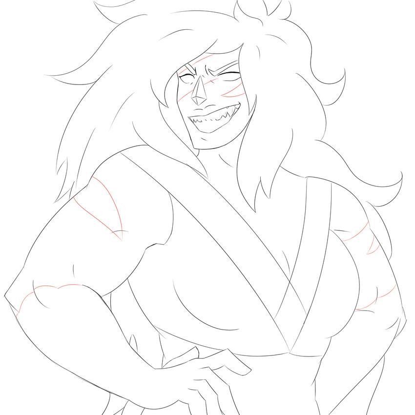 abs alien bloodcifer breasts clenched_teeth clothed clothing female grin hair humanoid jasper_(steven_universe) muscular muscular_female not_furry simple_background solo teeth
