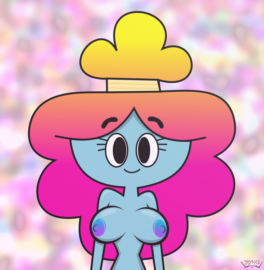 blue_skin breasts cartoon_network darkdpx3 eyelashes female gradient_hair hair_tie humanoid looking_at_viewer nipples not_furry nude rachel_wilson smile solo the_amazing_world_of_gumball young